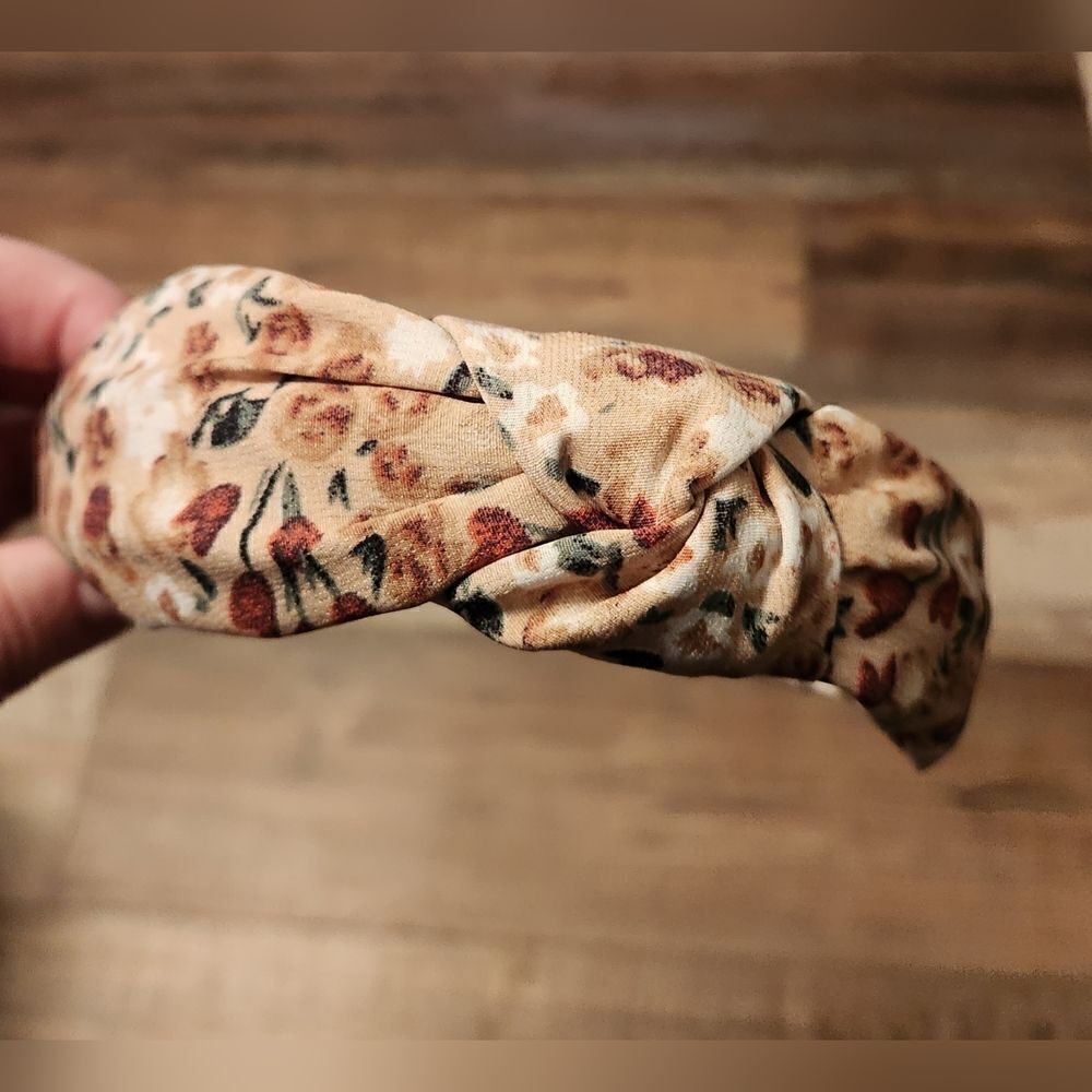 Brown and Cream Floral Top Knot Headband
